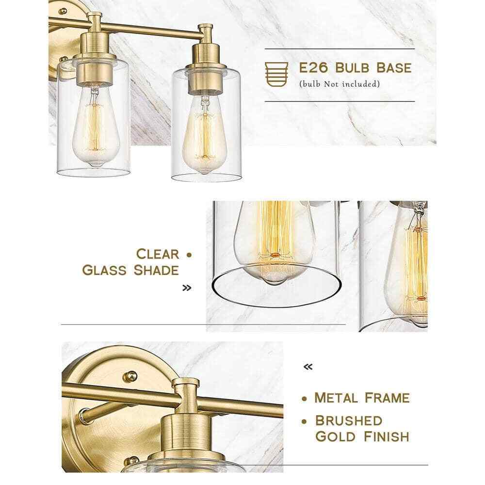JAZAVA 17.25 in. 3-Light Champagne Bronze Vanity Light with Clear Glass Shade