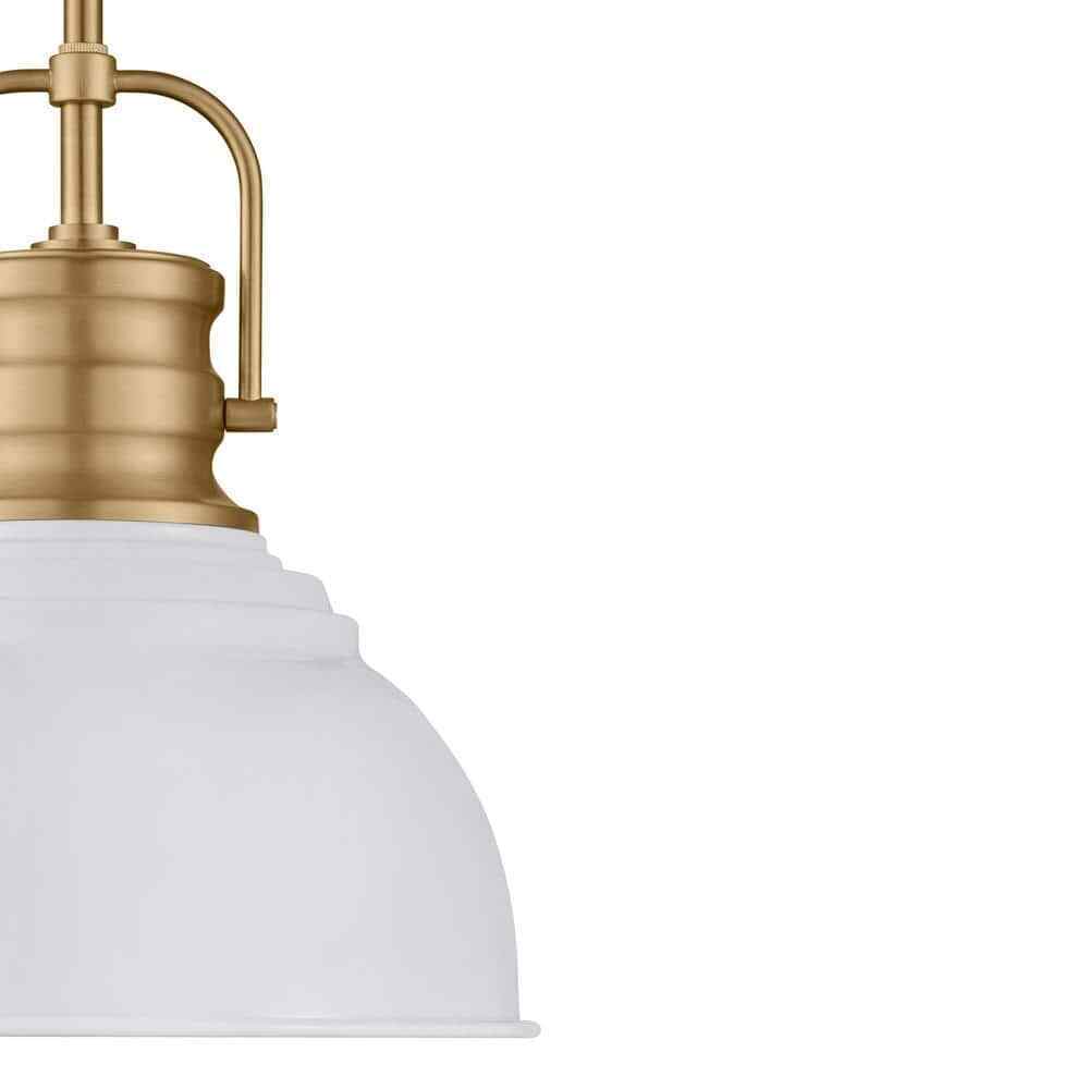 Home Decorators Shelston 10 in. White and Brass Hanging Pendant w/ Metal Shade