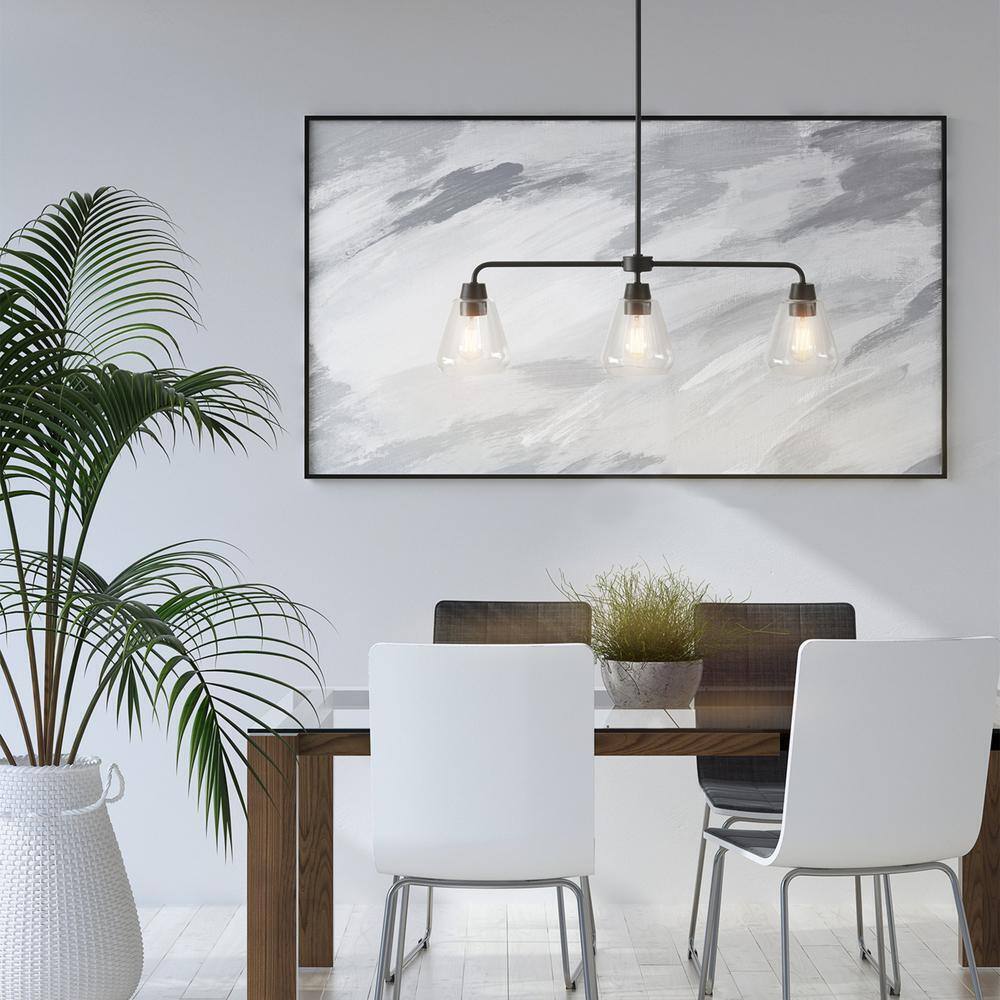 Hampton Bay Granby 3-Light Matte Black Linear Chandelier with Glass Shades