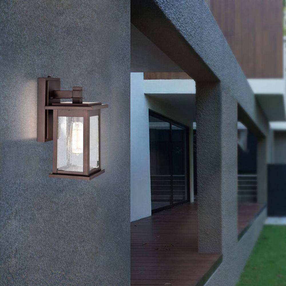 Jushua 1-Light Oil Rubbed Bronze Outdoor Lantern Sconce w/ Dusk to Dawn Sensor
