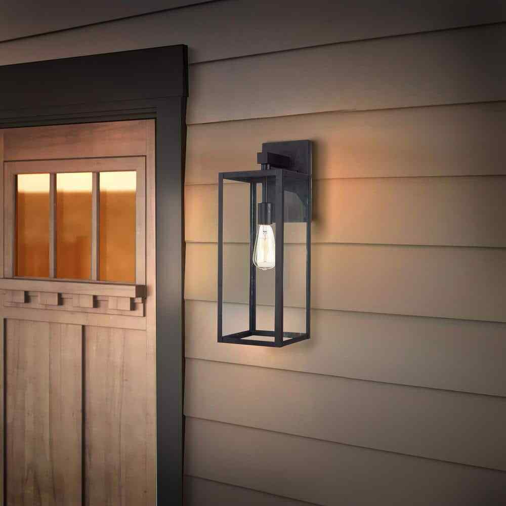 Hukoro 1-Light Black Outdoor 1x E26 Wall Light with Clear Glass Shade