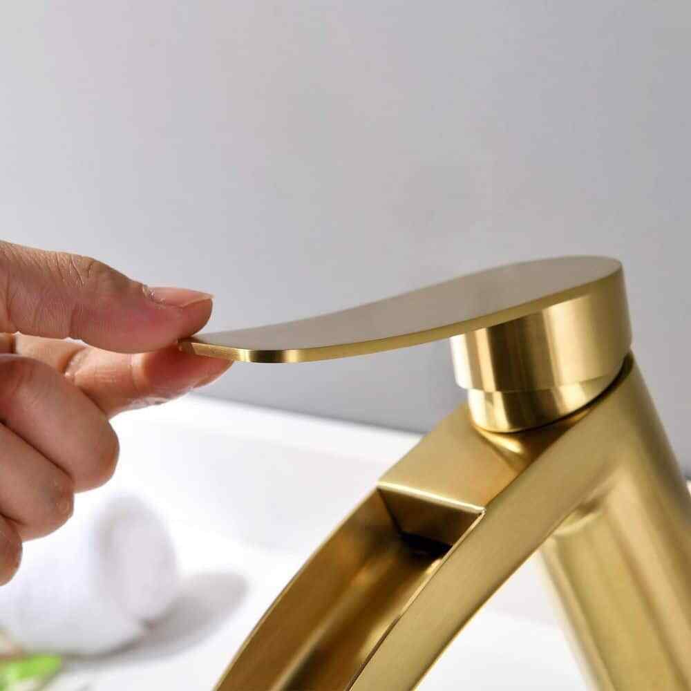 Phiestina Single Handle Waterfall Faucet for Bathroom Sink, Brushed Gold Finish