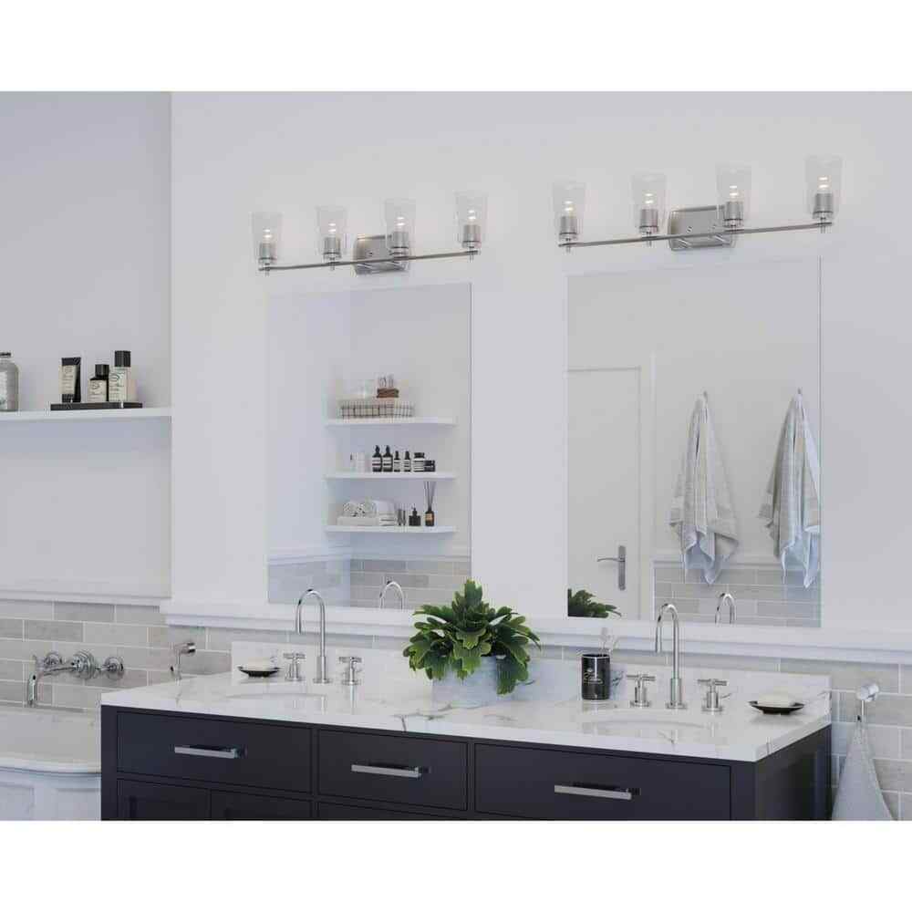 Progress Lighting Adley 4-Light Brushed Nickel Clear Glass Bathroom Vanity Light