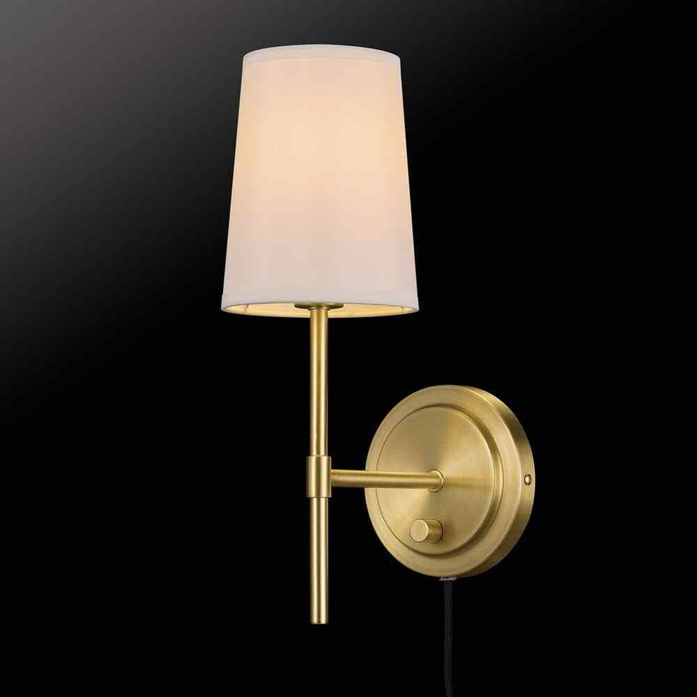 Hampton Bay Ridgeway 1-Light Brass Wall Sconce Plug-in or Hardwire Dimmable
