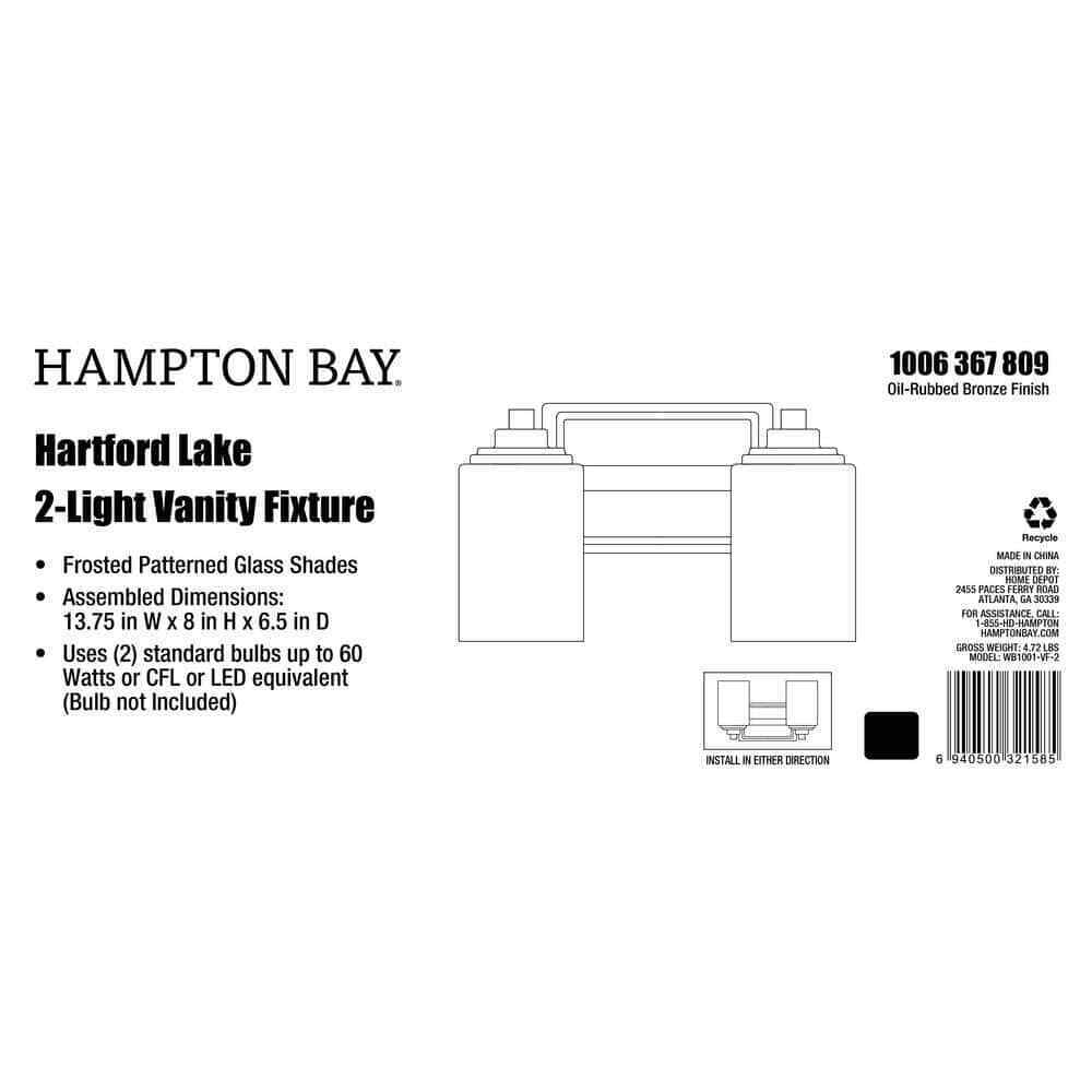 Hampton Bay Hartford Lake 2-Light Oil Rubbed Bronze Rustic Bathroom Vanity Light