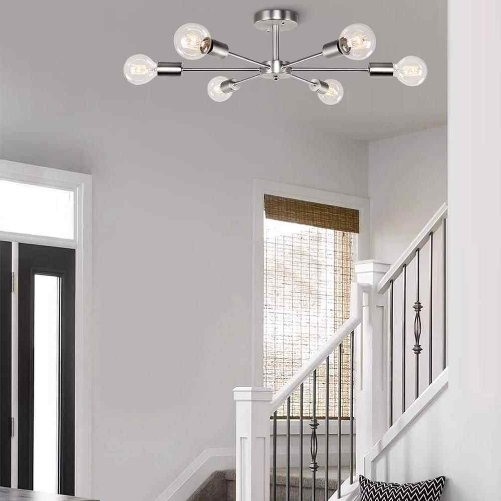RRTYO Gallman 6-Light Nickle Mid-Century Pendant Ceiling Light