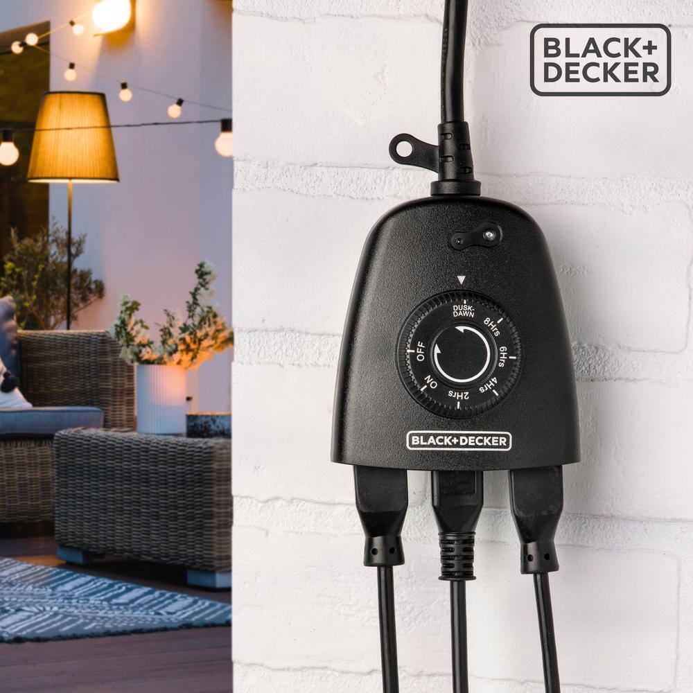 BLACK+DECKER Outdoor 3 Grounded Outlets Timer w/ Waterproof Outlet and Countdown