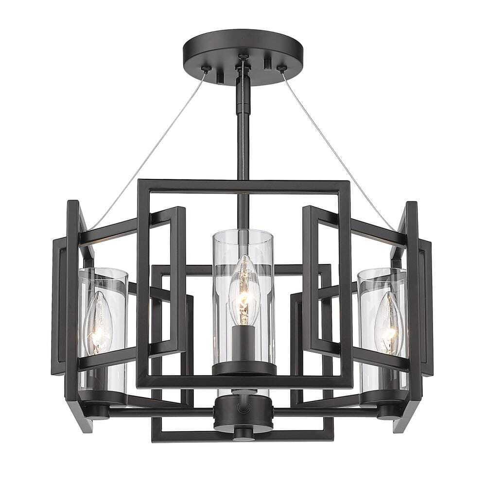 Golden Lighting Marco 16.0 in. 4-Light Matte Black Clear Glass Semi-Flush Mount