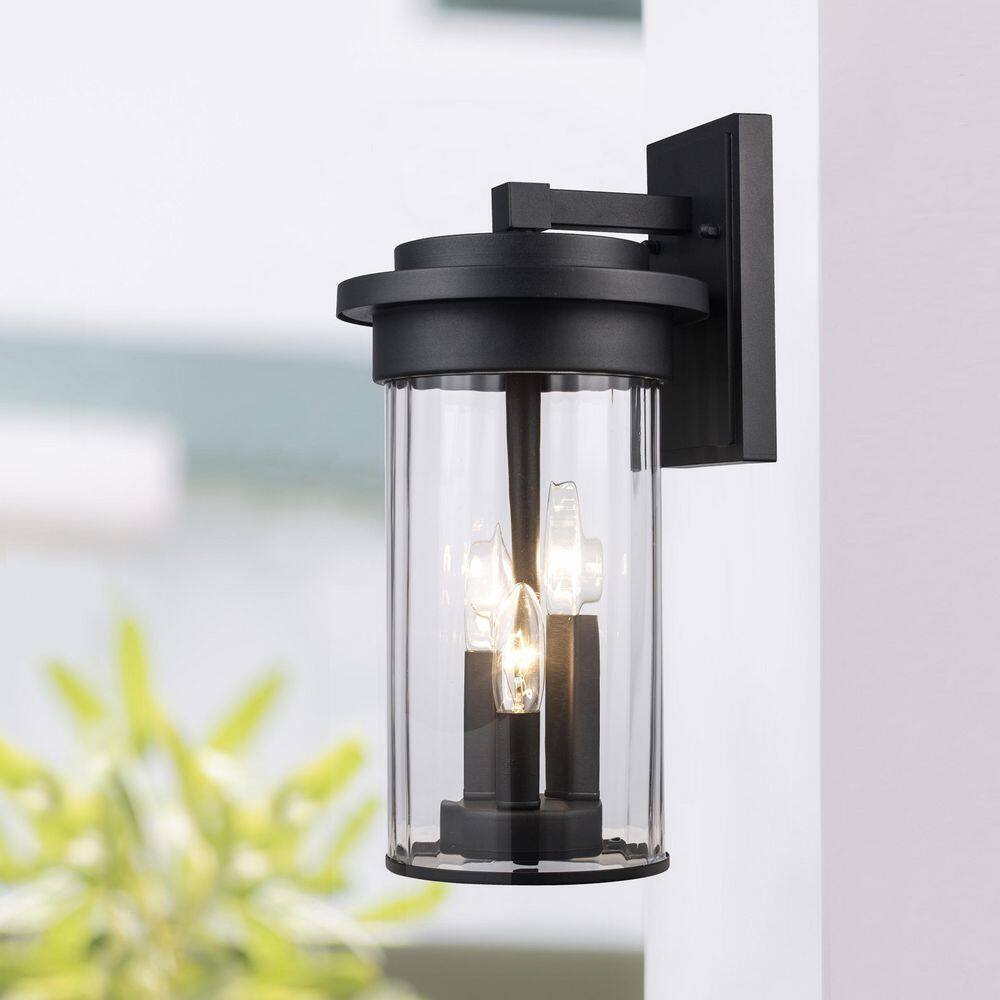 Bel Air Lighting Carmel 3-Light Black Outdoor Wall Light Fixture w/ Clear Glass