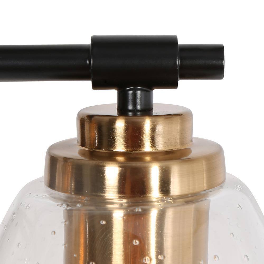 Uolfin Black Vanity Light 24.4 in. 3-Light Brass Gold Bell Vanity w/Seeded Glass