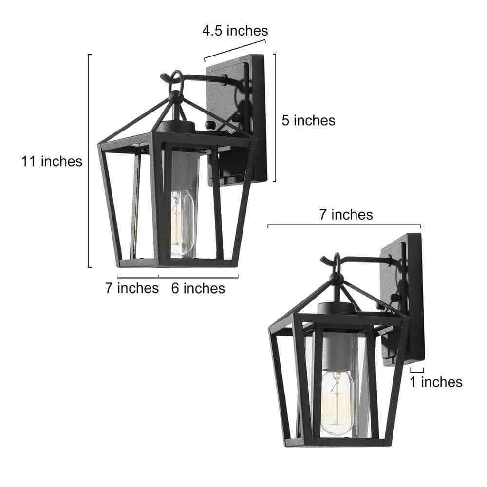 Uolfin Modern Farmhouse Arie 1-Light Industrial Black Cage Outdoor Sconce