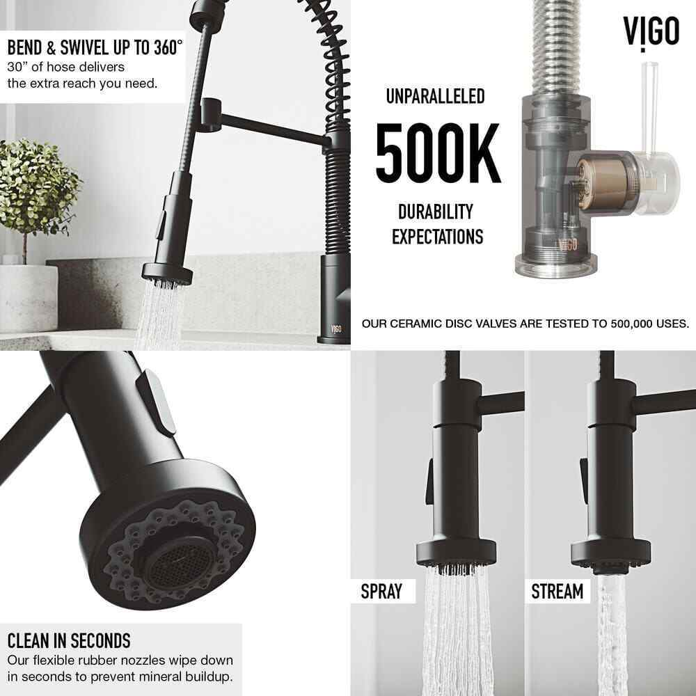 VIGO Edison Single Handle Pull-Down Sprayer Kitchen Faucet Set in Matte Black