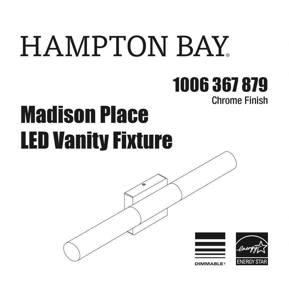 Hampton Bay Madison Place 22.87 in 1-Light Chrome LED Vanity w/ Seedy Glass Tube