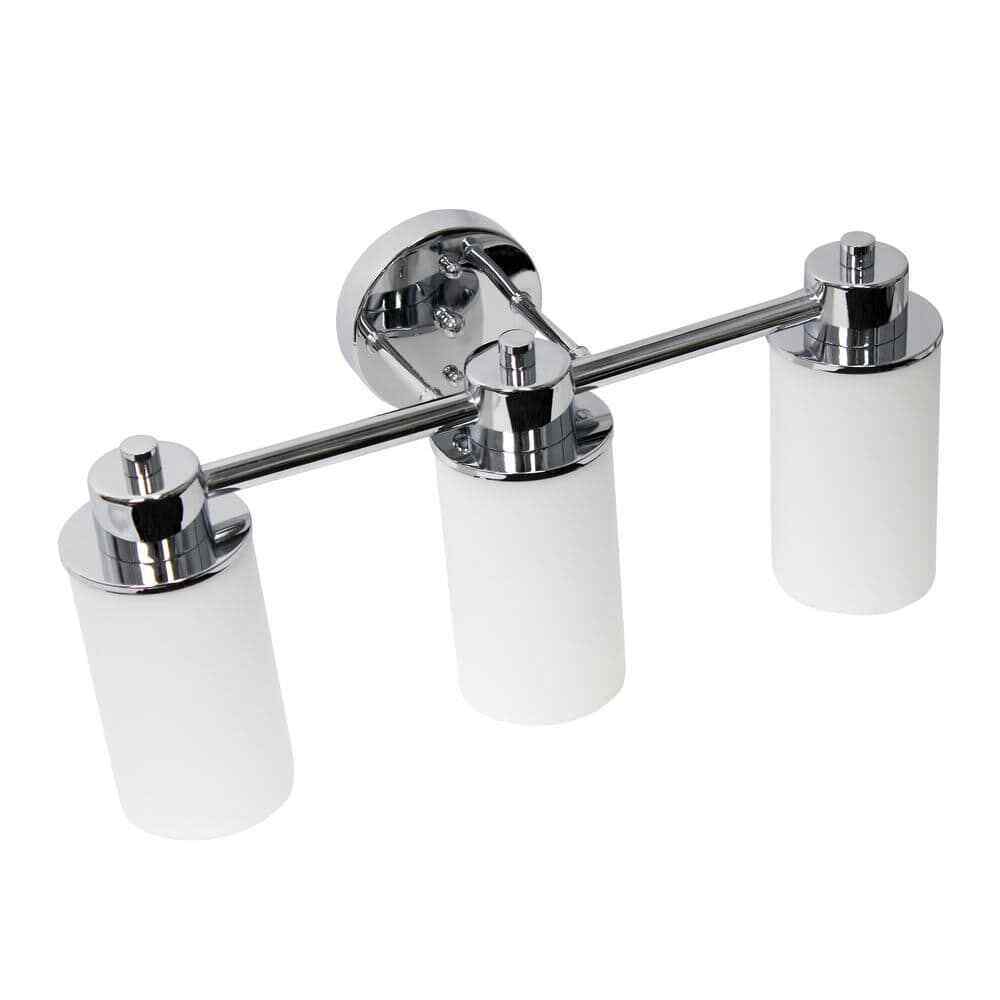 Simple Designs 20.75 in. 3-Light Chrome Modern Metal and Milk White Shades