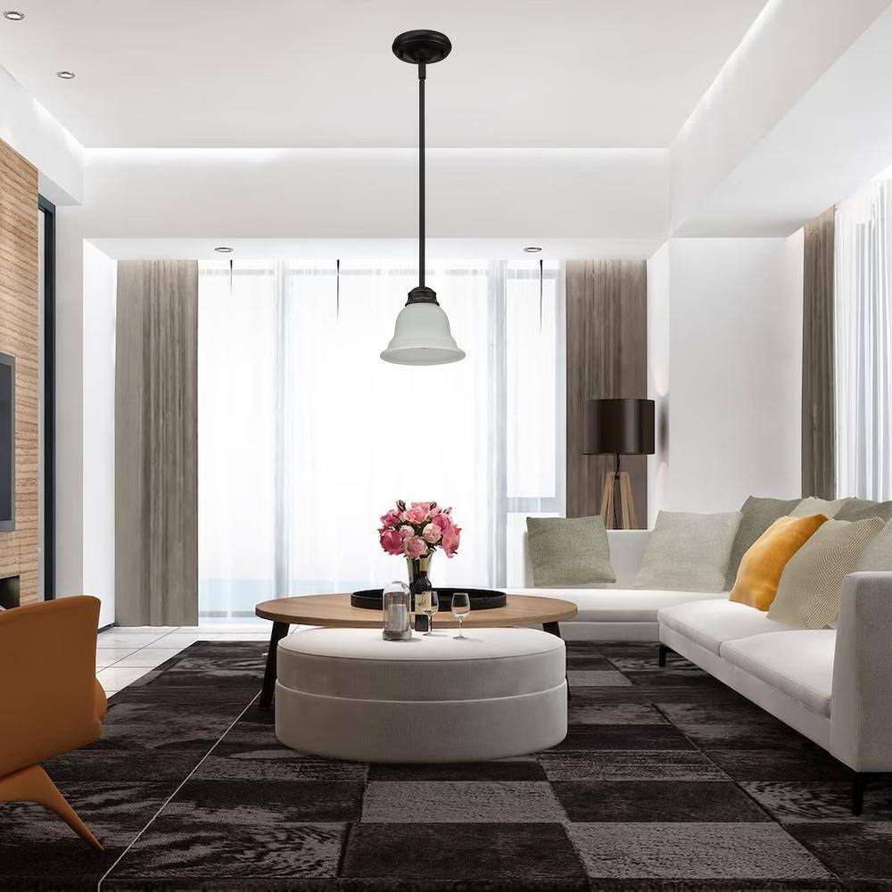PUDO 6.9 in. 1-Light Pendant Light with White Finish and Black Base