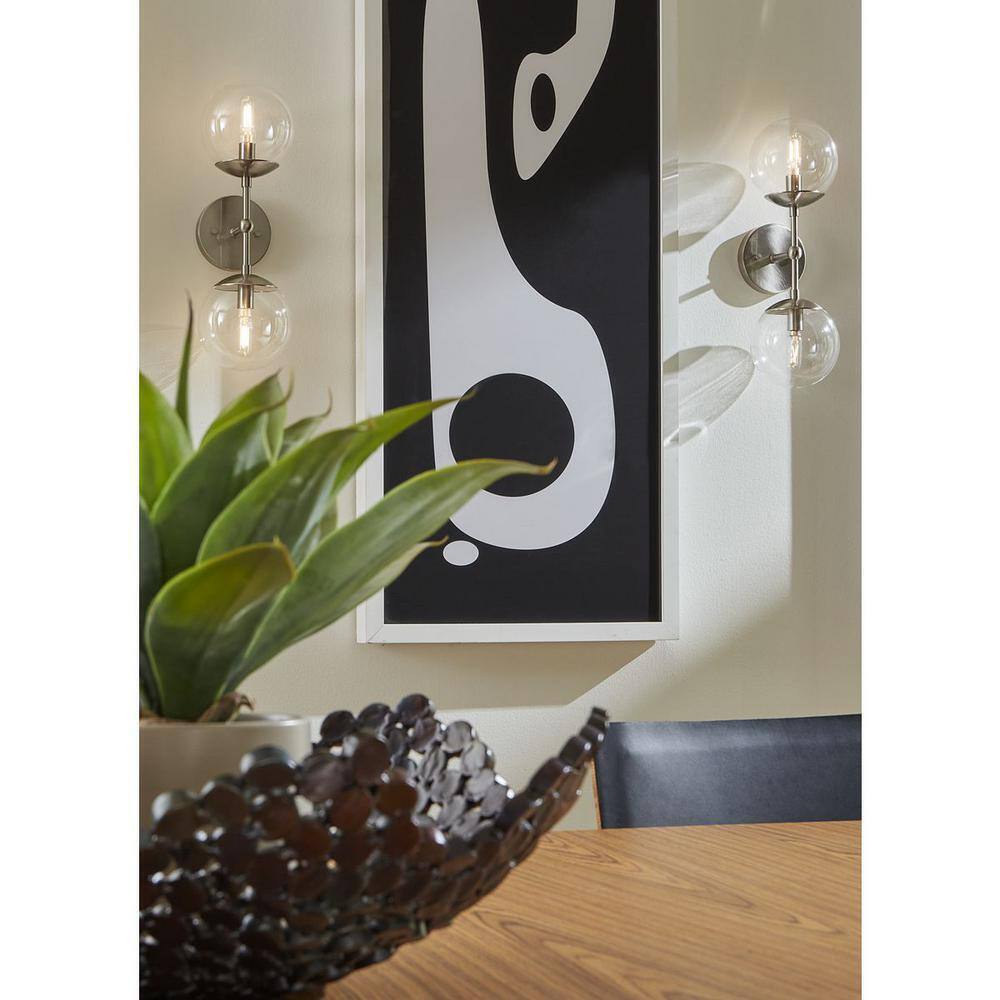 Progress Lighting Atwell 6" 2Light Brushed Nickel Mid-Century Modern Wall Sconce