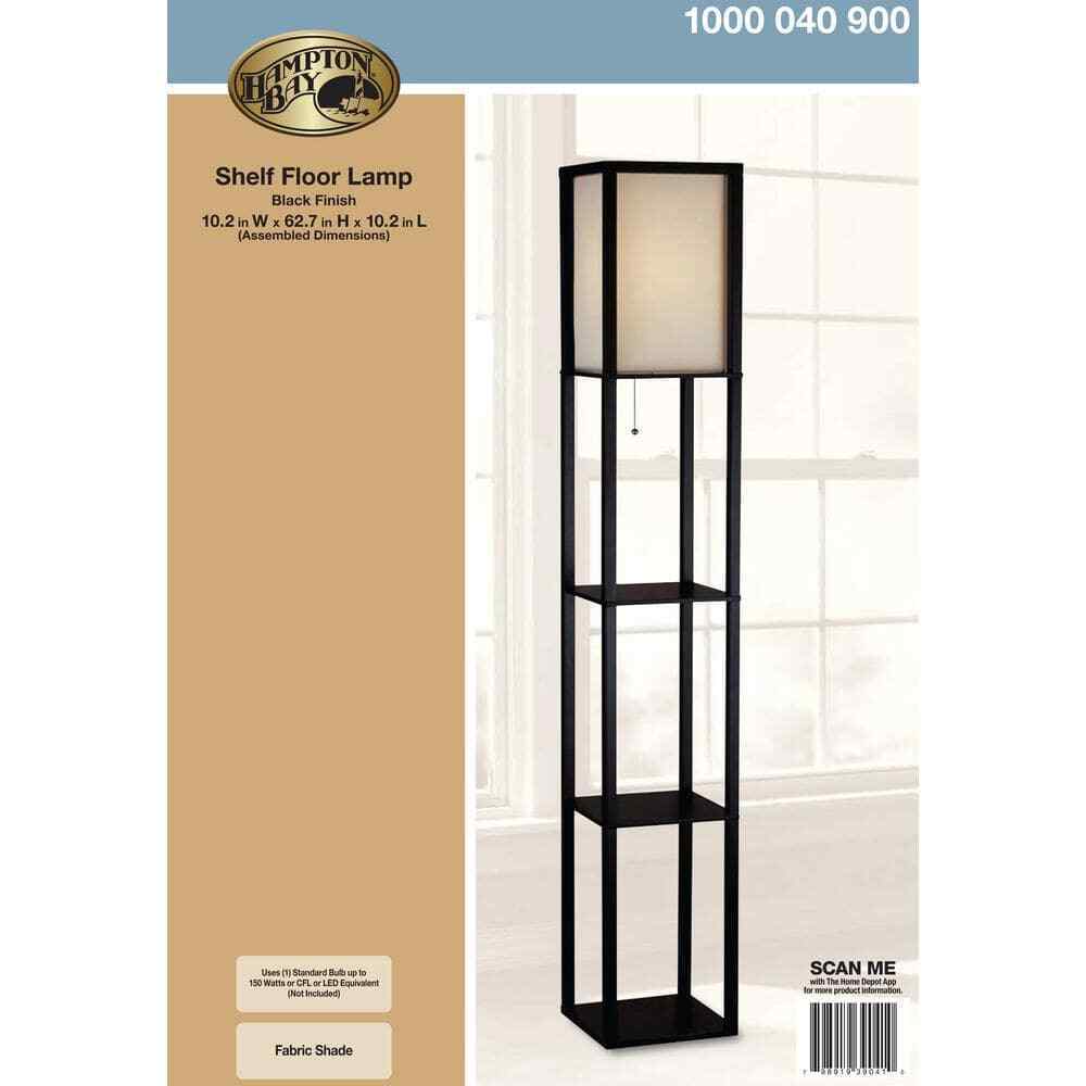 Hampton Bay 62.75 in. Black w. Antique Brass Shelf Floor Lamp AF33904