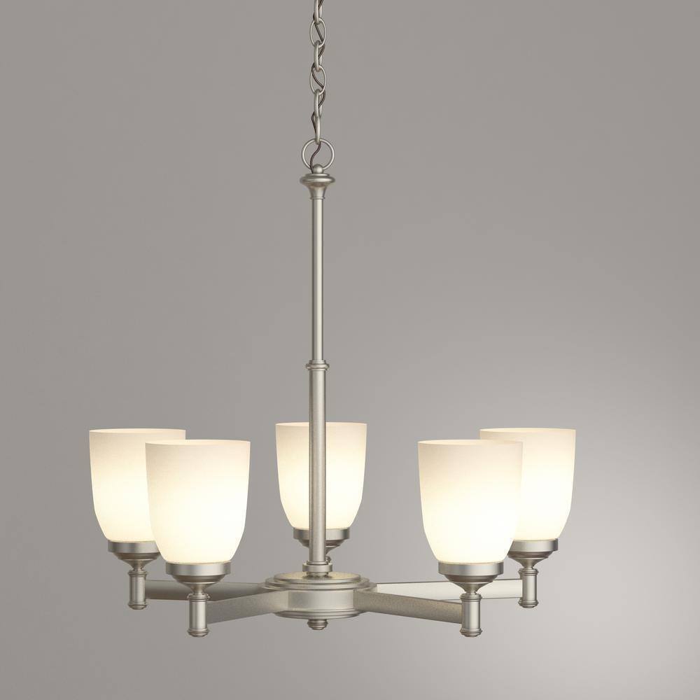 Hampton Bay 5-Light Brushed Nickel Chandelier with Frosted Glass Shades
