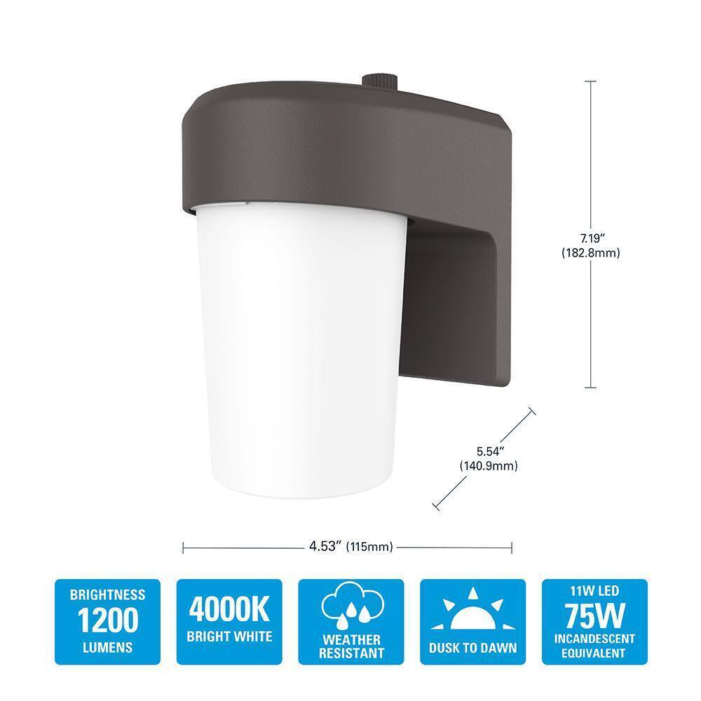 HALO FE 1-Light Bronze LED Outdoor Lantern Sconce with Dusk to Dawn FE12S40FDB