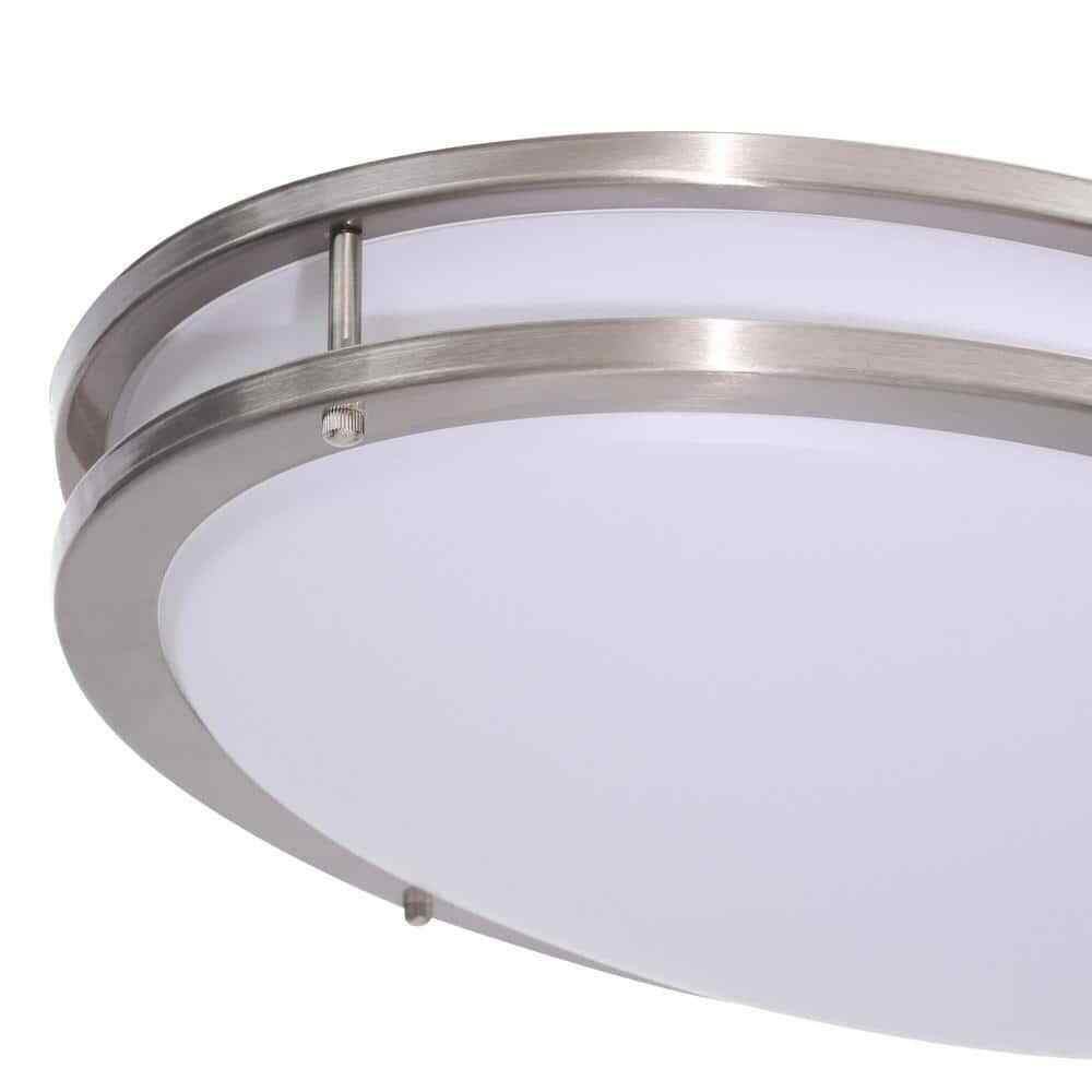 Hampton Bay 32 in. Oval 1-Light Brushed Nickel Dimmable LED Flush Mount