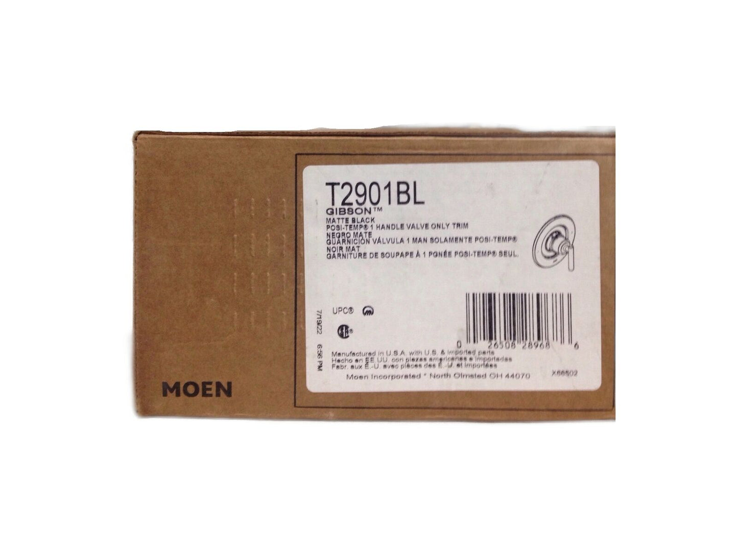 MOEN Gibson 1-Handle Posi-Temp Valve Only Faucet Trim Kit Matte Black