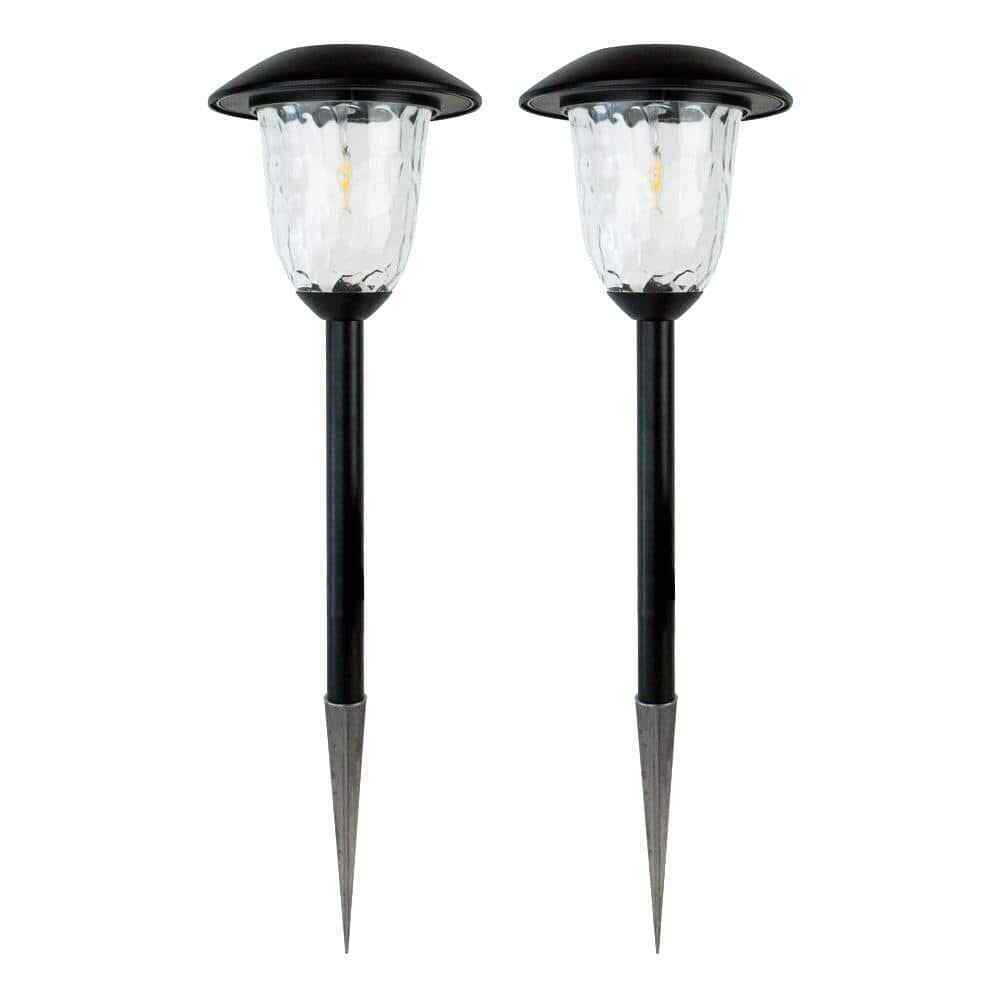 Solar Black Outdoor LED Filament-Style Landscape Path Light 2-Pack