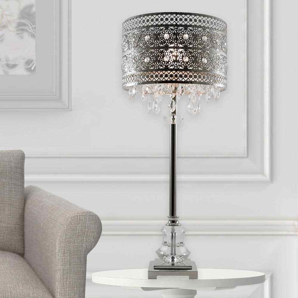 River of Goods Brielle 28.75 in. Table Lamp w/ Polished Nickel and Crystal Shade
