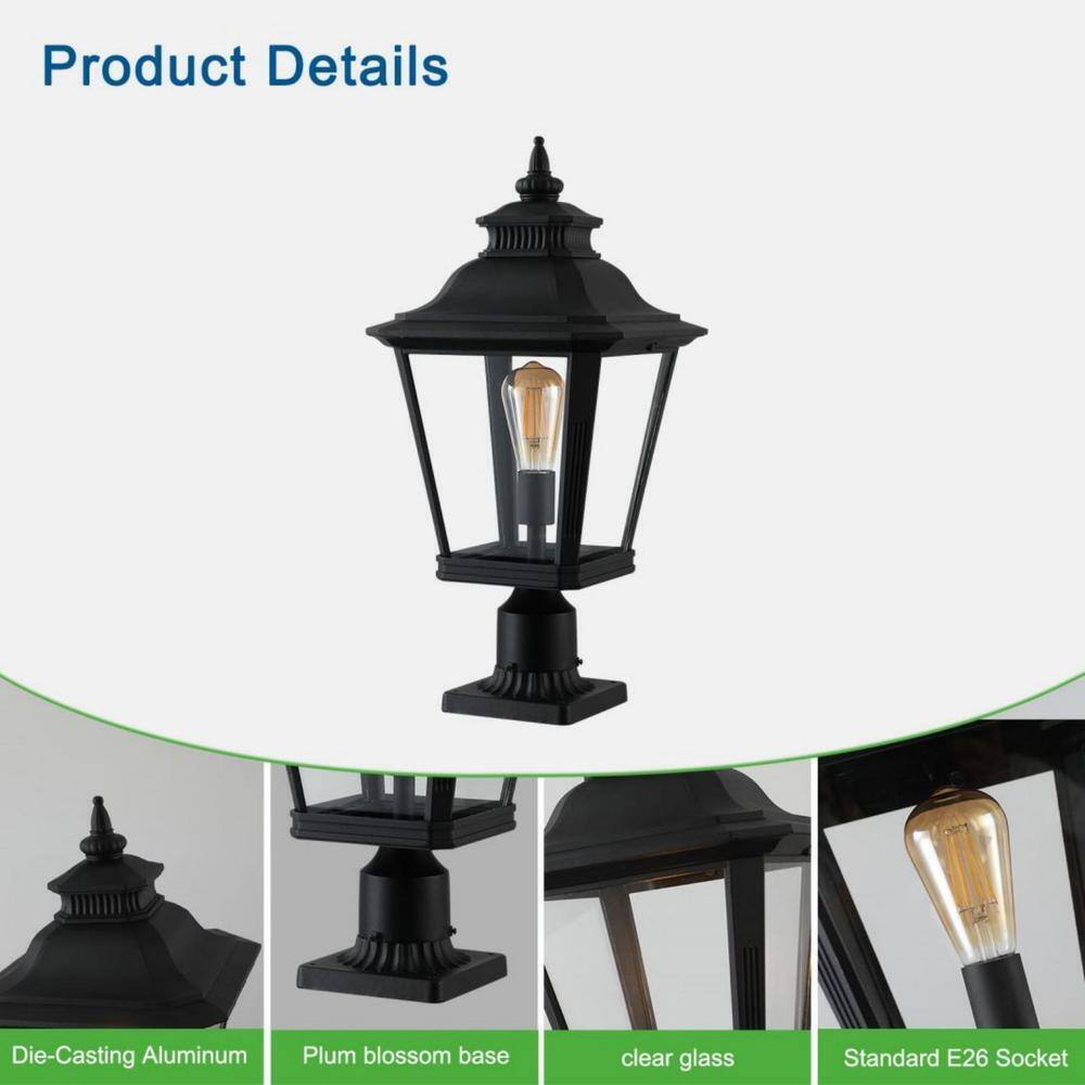 Tidoin 1-Light Black Aluminum Hardwired Outdoor Waterproof Post Light Set