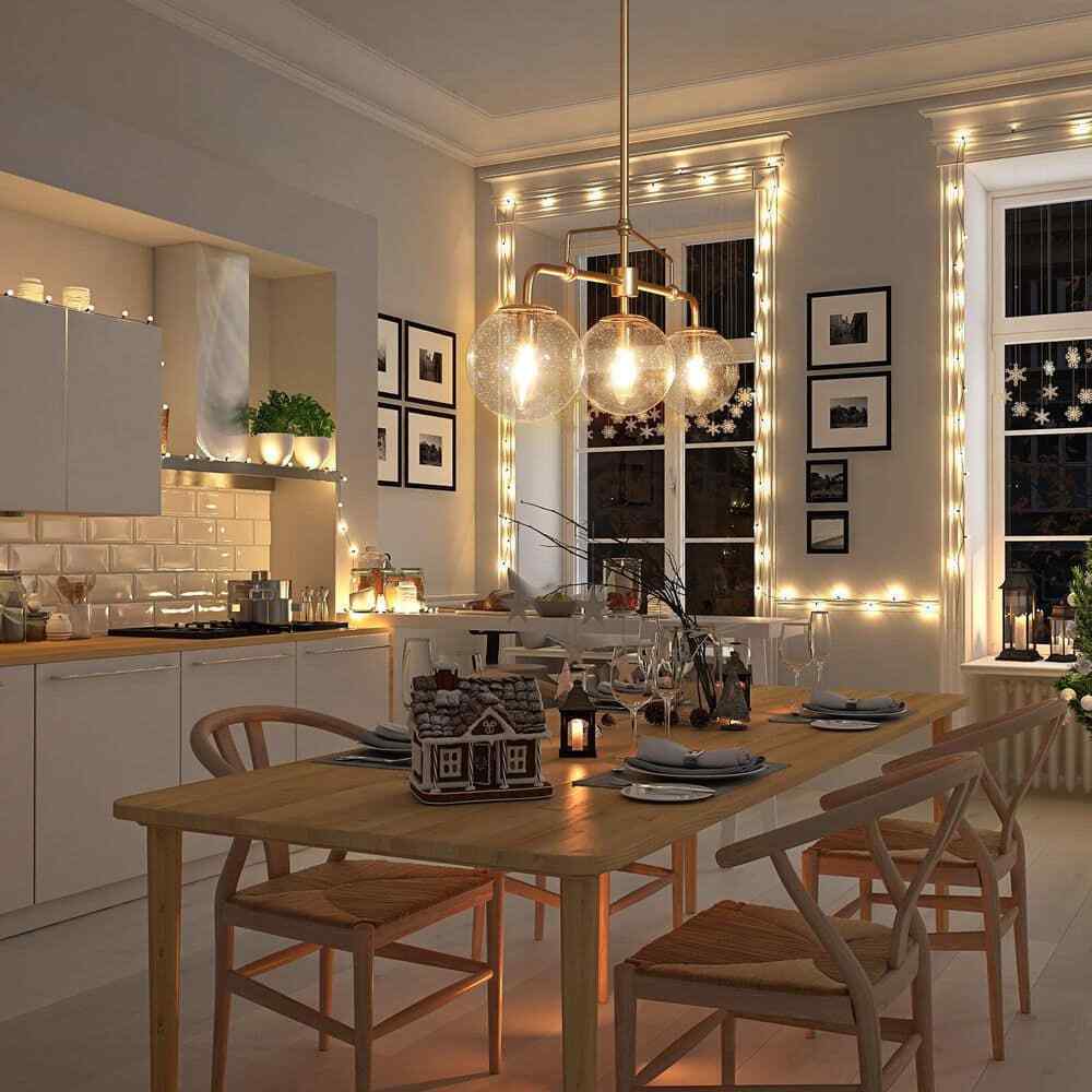 Uolfin Gold Globe Island Chandelier Naomi 25.5 in. 3-Light Linear Dining Pendant