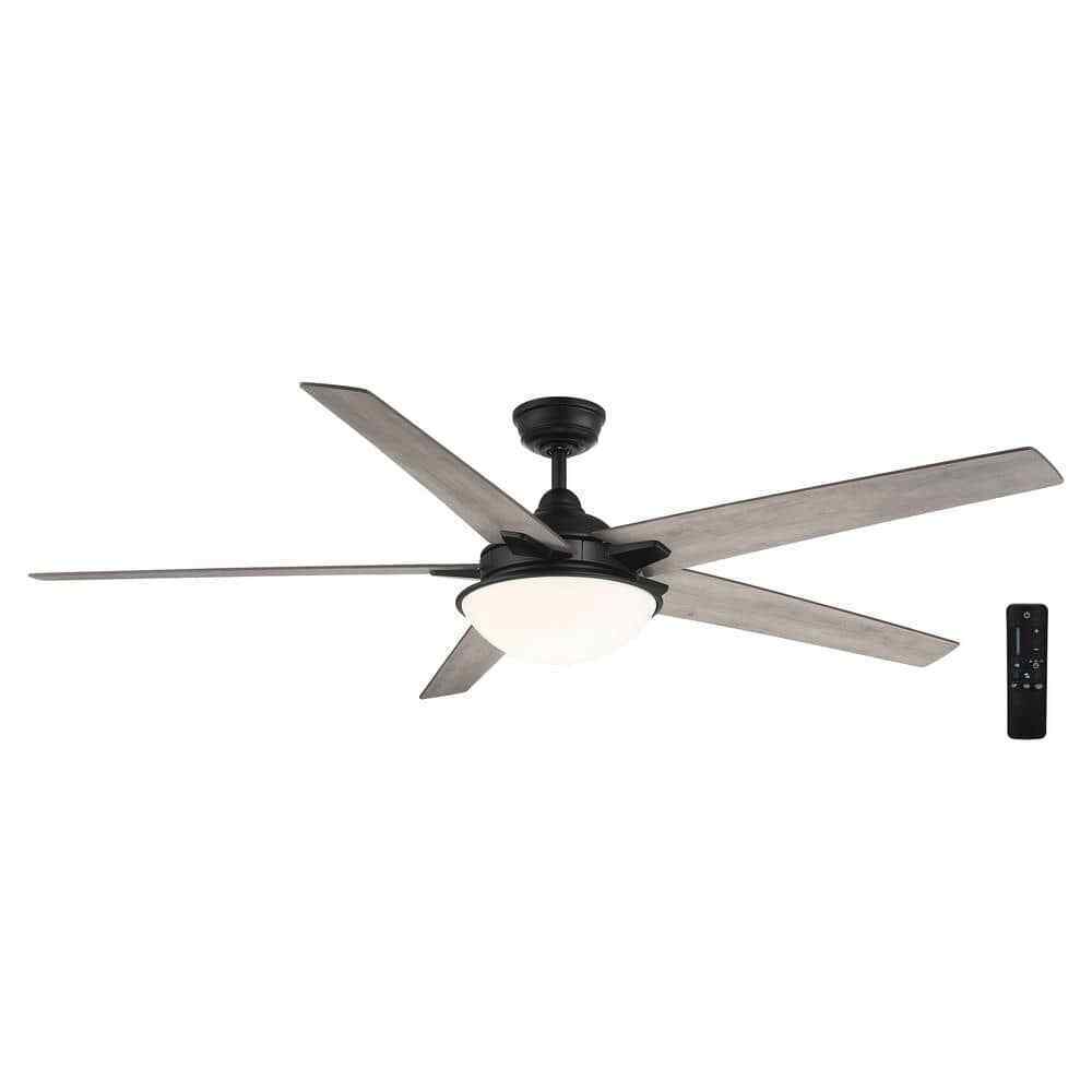 Hampton Bay Belvoy 70 in. Matte Black DC Motor Ceiling Fan with Light and Remote