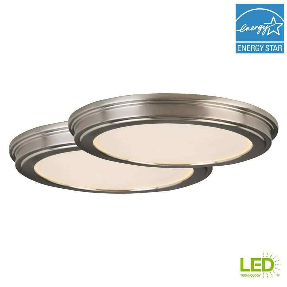 Commercial Electric 13in Brushed Nickel Ceiling Flush Mount Light Fixture 2-Pack