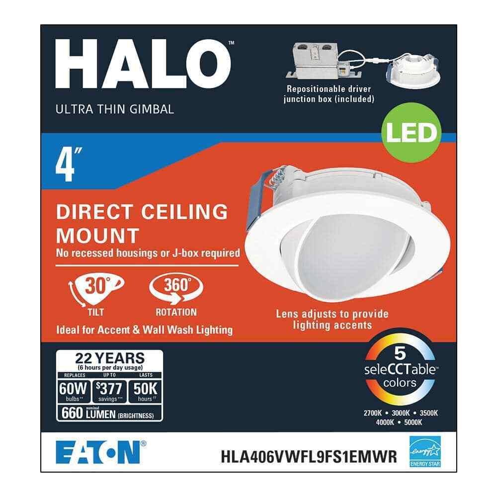 HALO HLA 4 in. Color Selectable Canless Recessed Wide Beam Gimbal Trim LED Kit