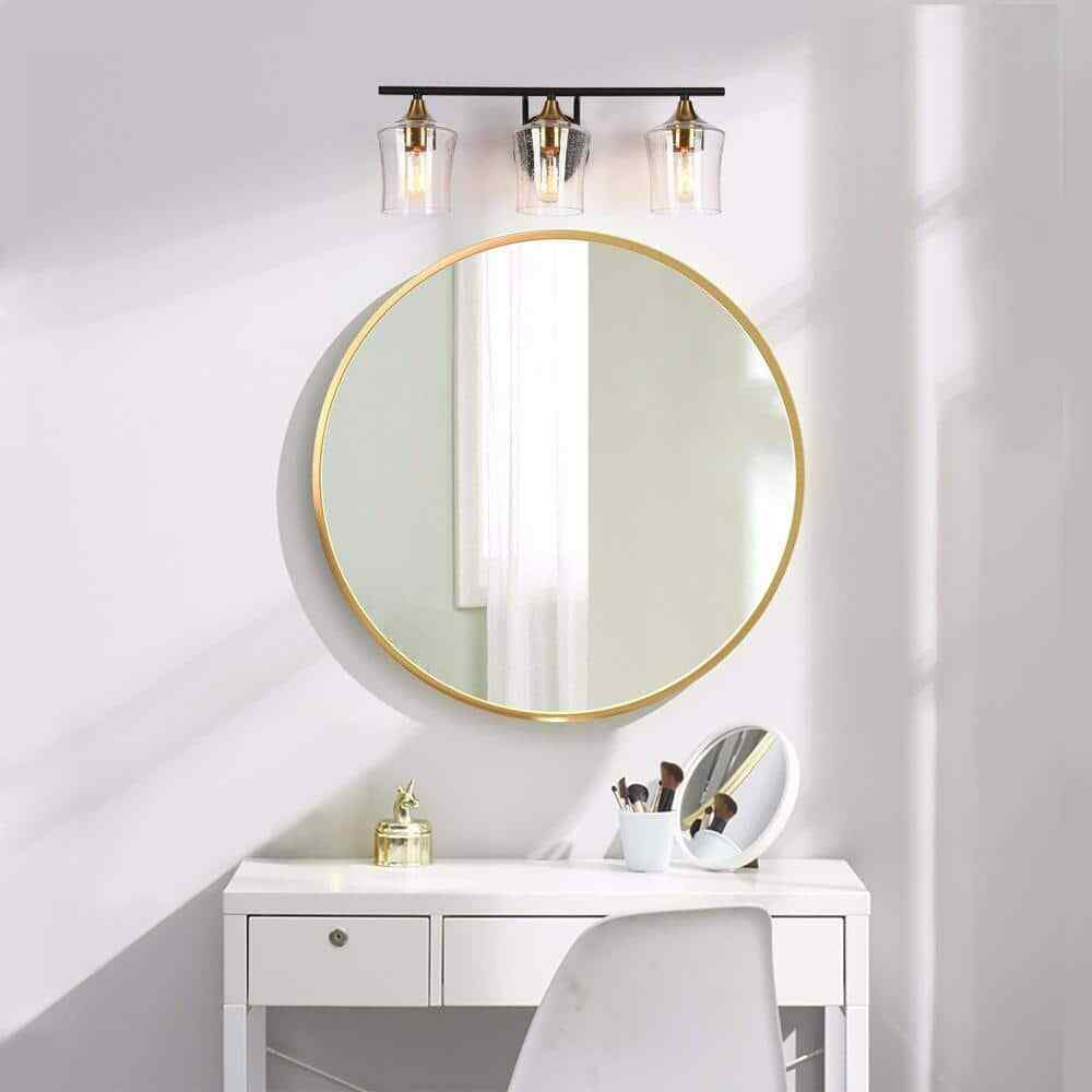 Zevni Black Bathroom Vanity Light Brass Gold Seeded Glass Shade Wall Sconce