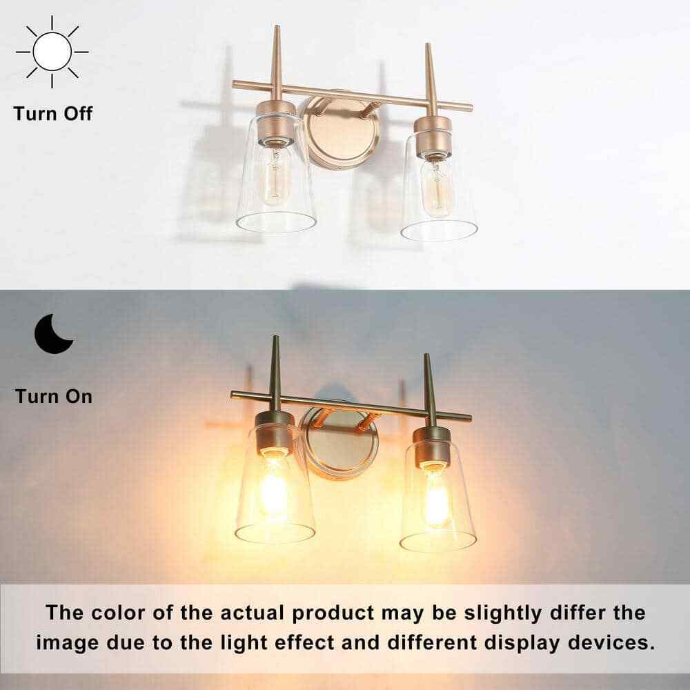 Uolfin Gold Bell 2-Light Modern Powder Room Vanity Light with Clear Glass Shades