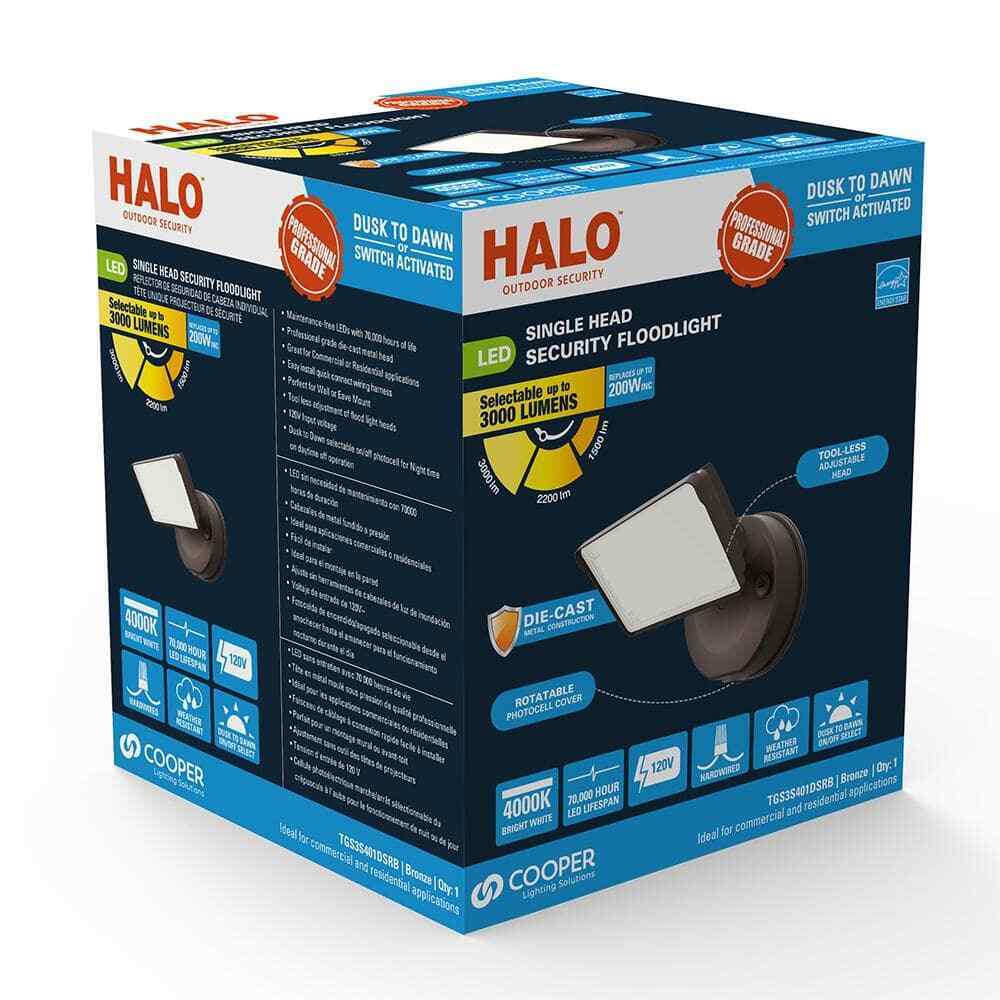 HALO TGS 120-Watt 90�� Bronze Outdoor Integrated LED Flood Light w/ Dusk to Dawn