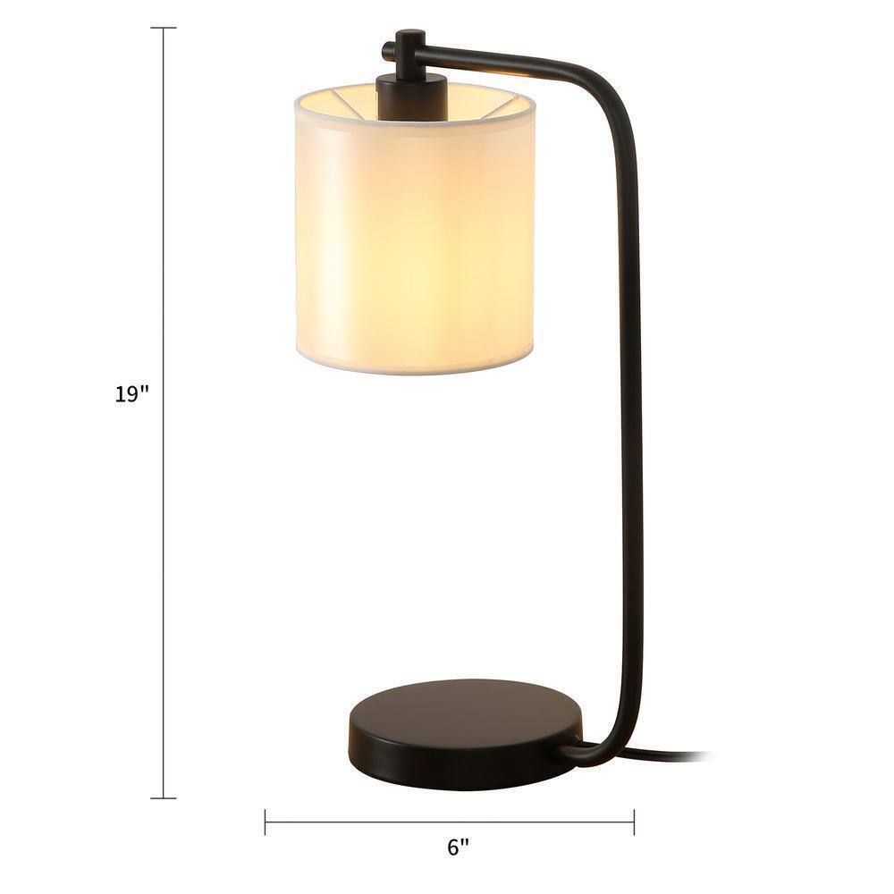 Cedar Hill 19 in. Black Industrial Iron Desk Lamp with Fabric shade