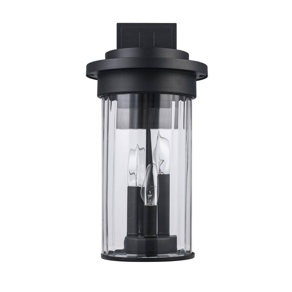 Bel Air Lighting Carmel 3-Light Black Outdoor Wall Light Fixture w/ Clear Glass
