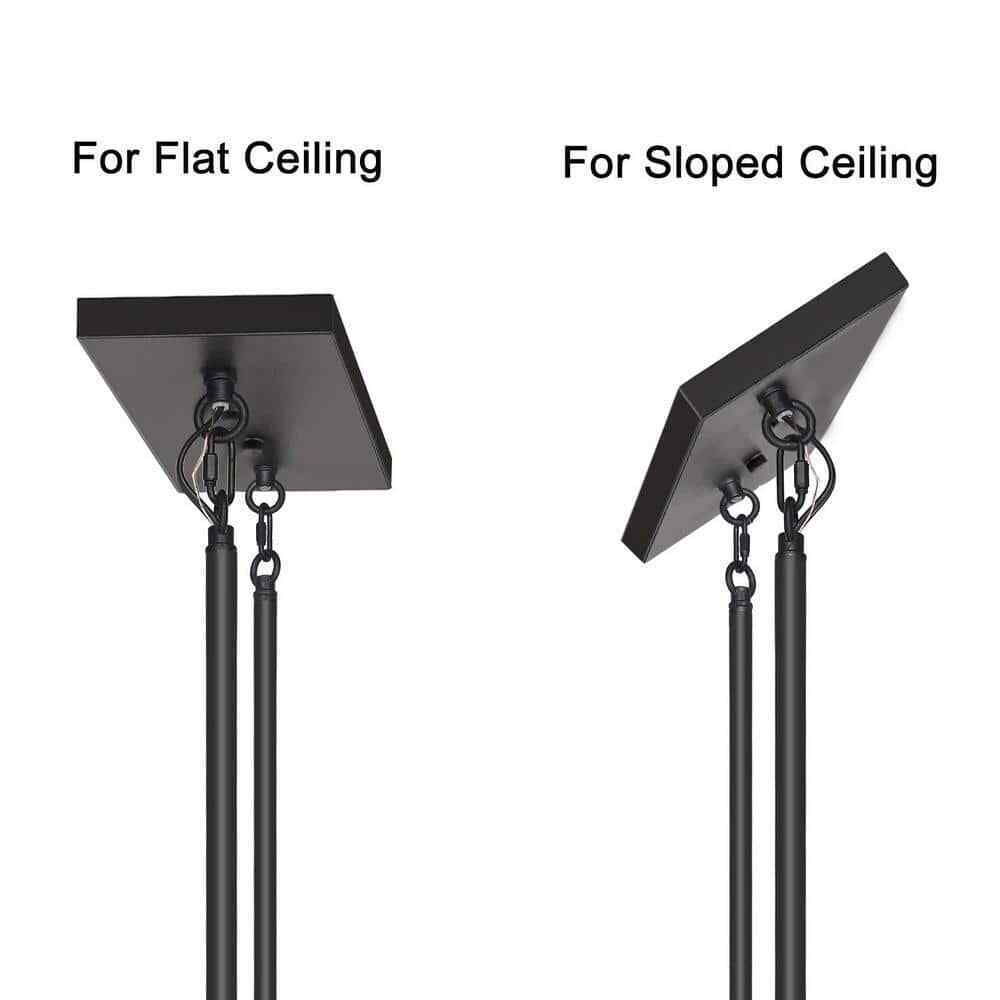 LALUZ Wood Chandelier Black Farmhouse Island 5-Light Rectangular Cage Chandelier