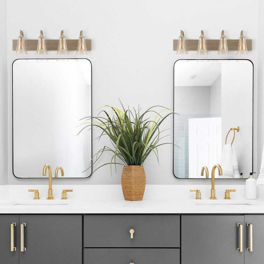 Merra 32 in. 4-Light Nickel Vanity Light with Clear Seeded Glass Shades