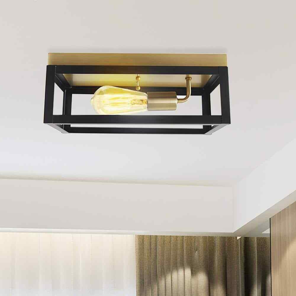 Cedar Hill 13 in. 1-Light Matte Black Metal Square Cage Ceiling Light Fixture