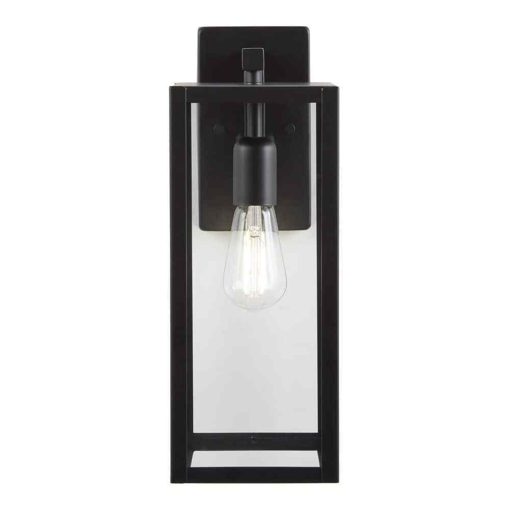 Hampton Bay Hurley Modern 1-Light Matte Black Hardwired Outdoor Wall Lantern