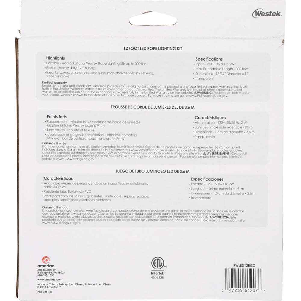 Westek Indoor/Outdoor 12 ft. White LED Rope Light Kit LROPE12W