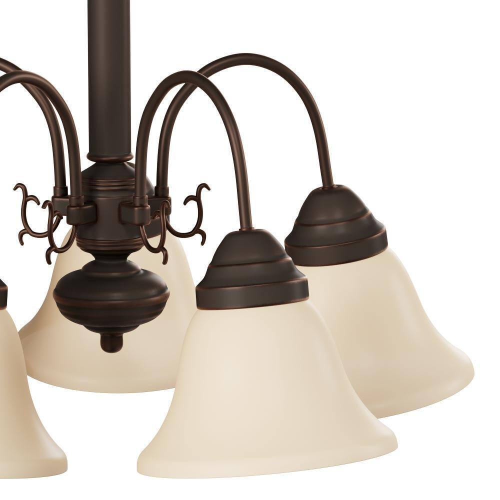 SATCO 5-Light Mahogany Bronze Chandelier w/ Champagne Linen Washed Glass Shade