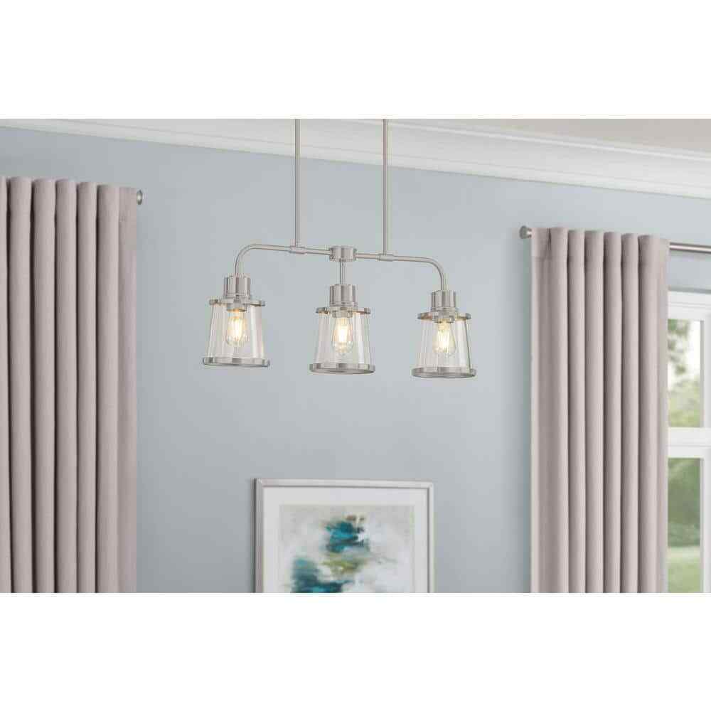 Hampton Bay Rigby 3-Light Brushed Nickel Linear Dining Room Chandelier