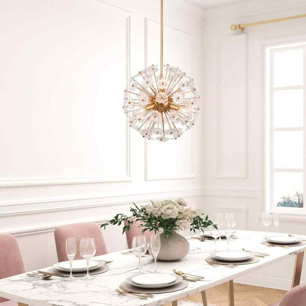 Uolfin Modern Gold Sputnik Chandelier 6-Light Dining Room Island Pendant Fixture