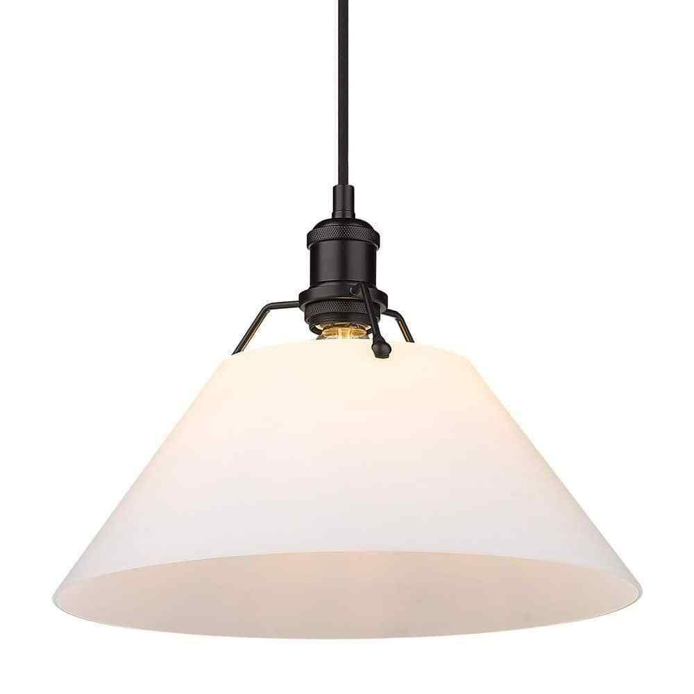 Golden Lighting Orwell Matte Black Standard Pendant Light with Opal Glass Shade
