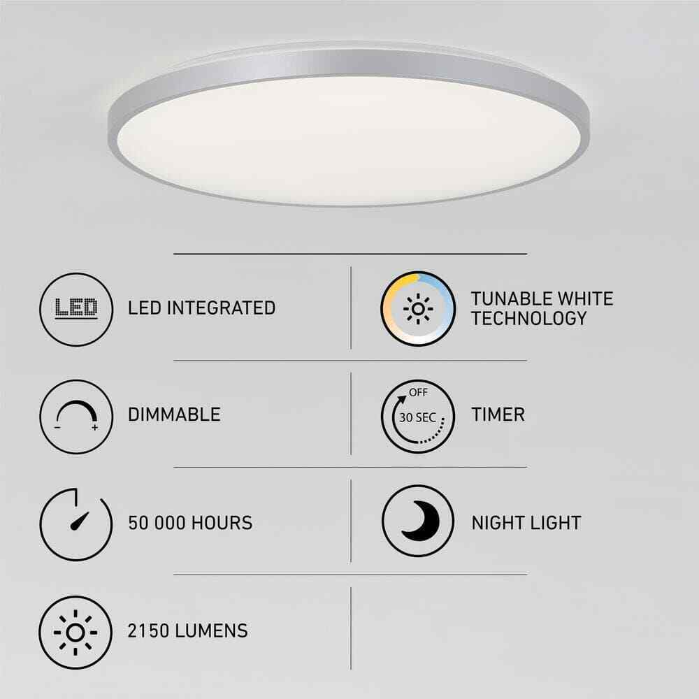Artika Europa 21 in. Modern Silver LED 3 CCT Flush Mount Ceiling Light Fixture