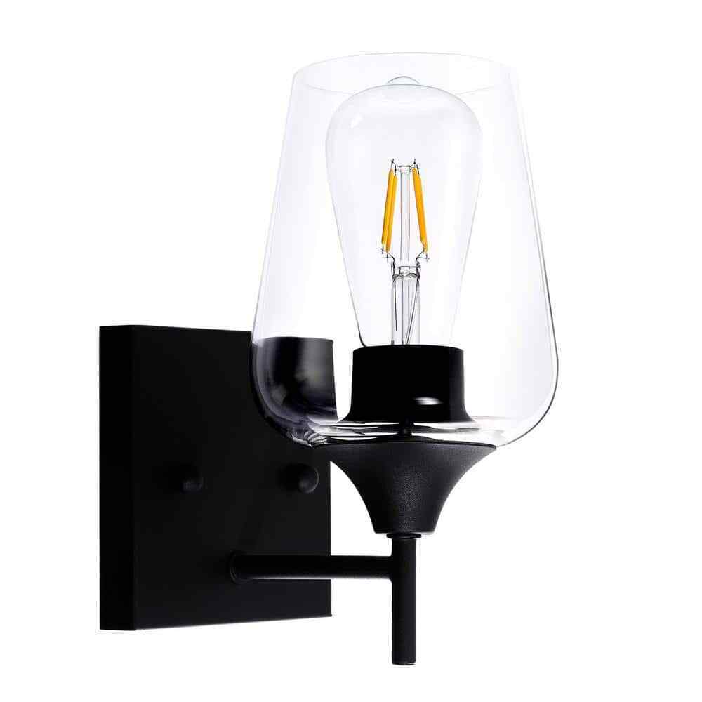 Merra 1-Light Matt Black Wall Sconce with Clear Glass Shade HCF-2801-00-BNHD-1
