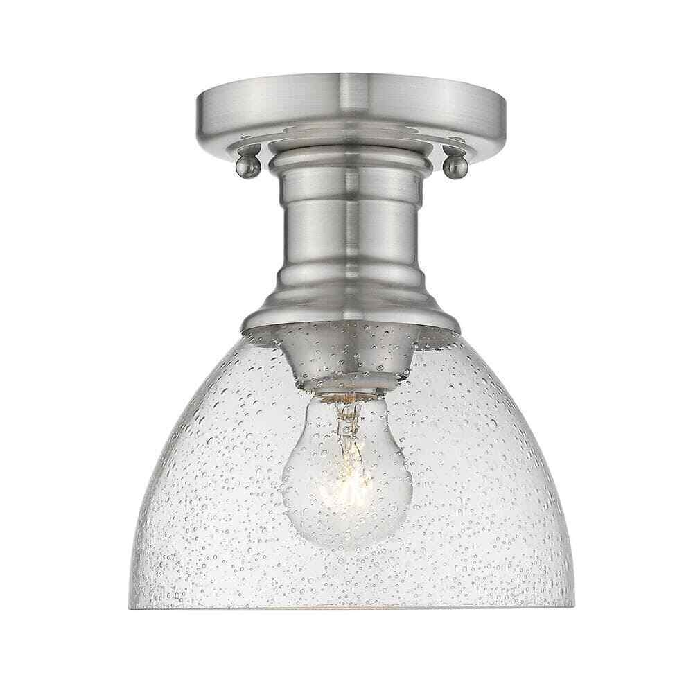 Golden Lighting Hines 1-Light Pewter with Seeded Glass 6.88 in. Semi-Flush-Mount