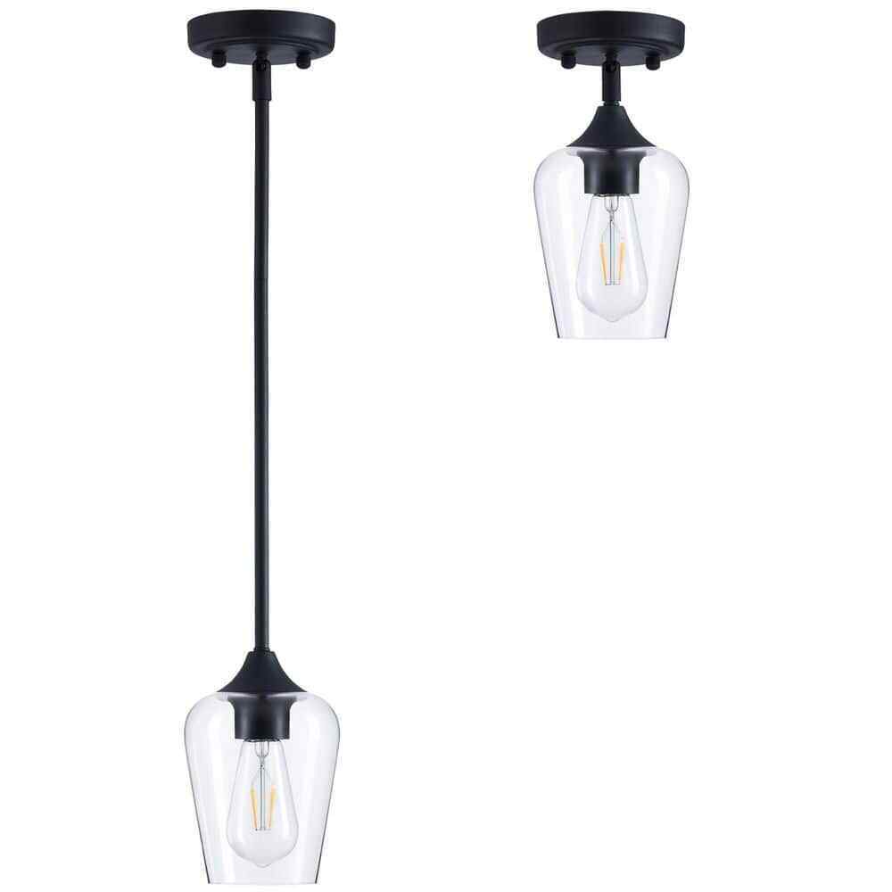 Merra 1-Light Matte Black Pendant Light Glass Goblet Shade HCF-2805-22-BNHD-1